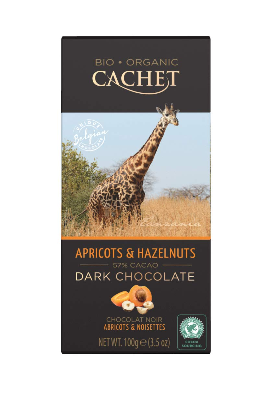 CACHET 57%APRICOTS & HAZELNUTS 100G